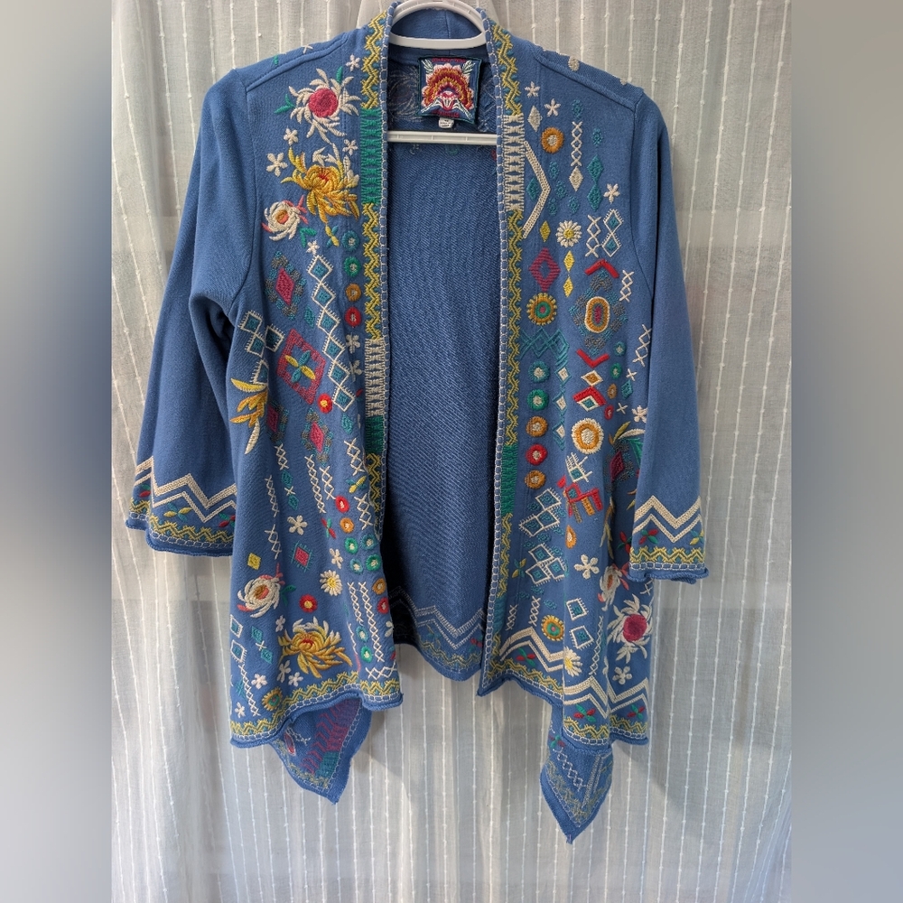 Rare✨Johnny Was✨ Prisca Embroidered Cardigan Boho 3/4 Sleeve Size XS